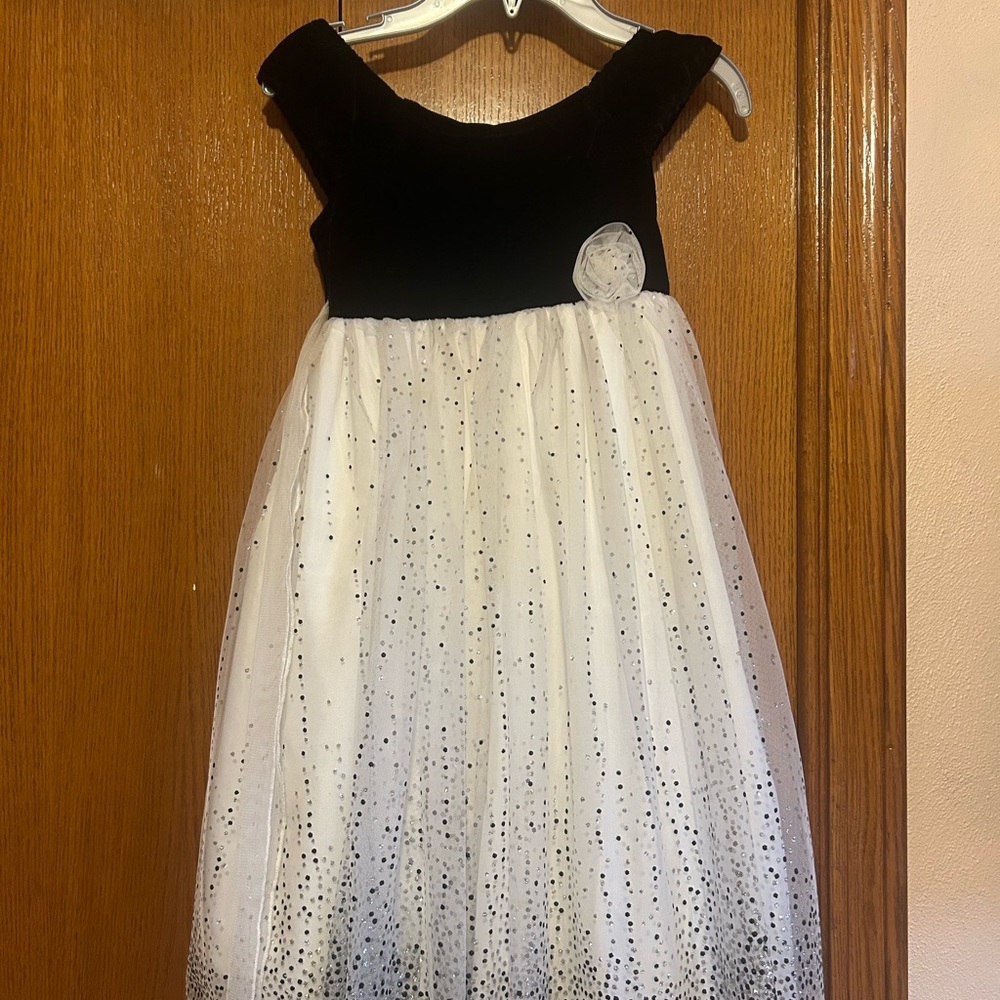 Marinellata Black Velvet and White Sparkle Kids Dress